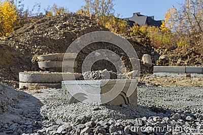 Laying of underground storm sewer water drainage Stock Photo