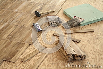 Laying wood flooring Stock Photo