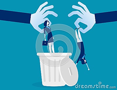 Layoff. Manager dropped staff into trashcan. Concept business vector illustration Vector Illustration