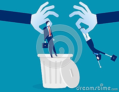 Layoff. Manager dropped staff into trashcan. Concept business vector illustration Vector Illustration
