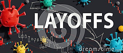 Layoffs theme with viruses and stock price charts Stock Photo