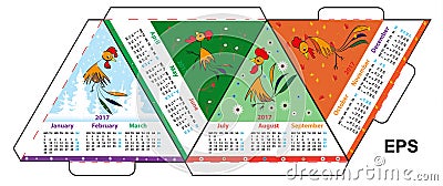 The layout of a desk calendar for 2017, in the form of a triangle Vector Illustration