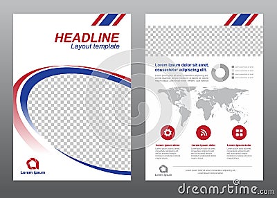 Layout flyer template size A4 cover page blue and red modern circle curves Vector design Vector Illustration