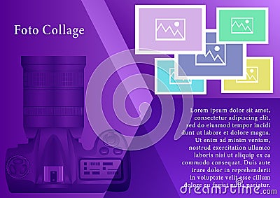 Layout Foto collage, realistic digital camera and blank image frames. Vector Illustration