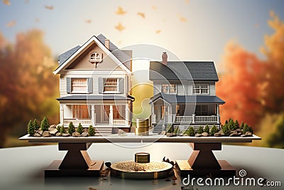 The layout of the house, money, graphics. an inflationary crisis due to an increase in the interest rate affecting the buyer of Stock Photo