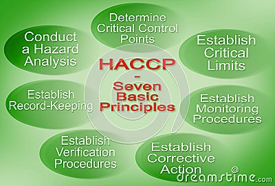 Layout about seven basic principles of HACCP plans Hazard Analysis and Critical Control Points Stock Photo