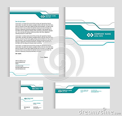 Layout template size A4 cover, page business card and letter - Green line sharp abstract Vector set design Vector Illustration