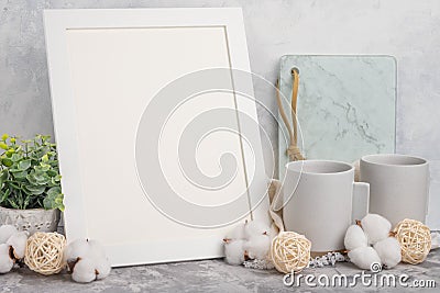 Layout, white frame on the background of the interior. For the inscription and advertising of fonts, logos, and prints Stock Photo