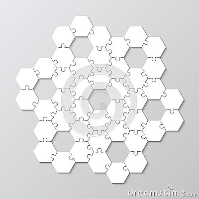 Lazer cutting template. Puzzle pieces grid. Thinking mosaic game with hexagonal jigsaw shapes. Simple scheme Vector Illustration
