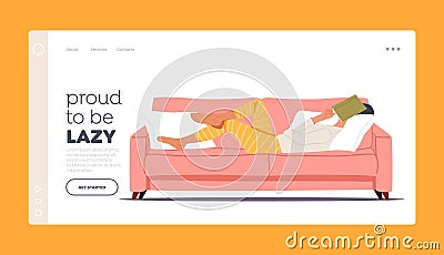 Laziness, Procrastination Postpone, Work to Do Later, Boredom Landing Page Template. Lazy or Tired Character Sleeping Vector Illustration