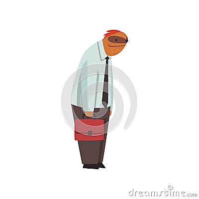 Laziness Sloth Businessman Office Worker, Cute Humanized Animal Cartoon Character Wearing Formal Clothes Standing with Vector Illustration