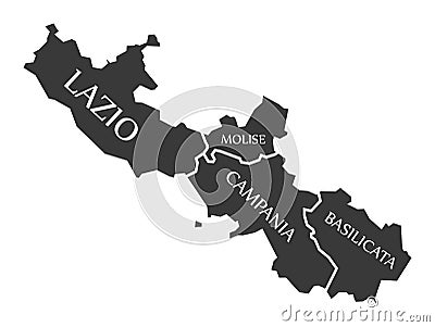 Lazio - Molise - Campania - Basilicata region map Italy Vector Illustration