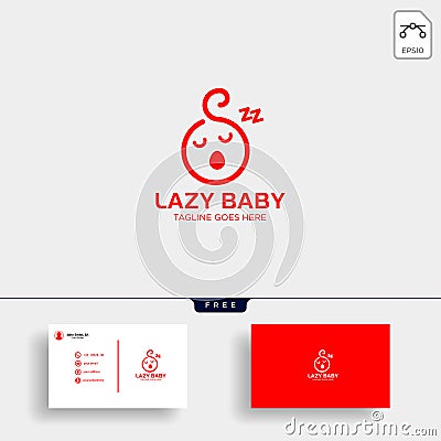 Lazy baby, lazy child creative logo template with business card Vector Illustration