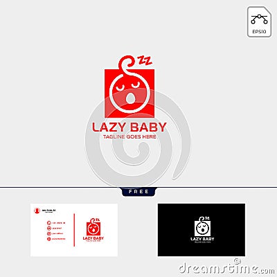 Lazy baby, lazy child creative logo template with business card Vector Illustration