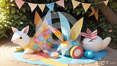 Lazy Backyard A Whimsical Paper Art Creation for National Lazy Day.AI Generated Stock Photo