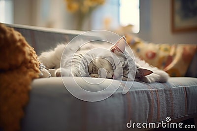 Lazy cute cat is sleeping on the sofa Stock Photo