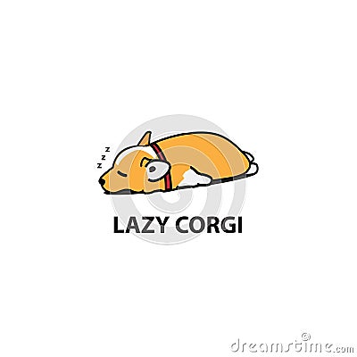 Lazy dog, cute corgi puppy sleeping icon, logo design Vector Illustration