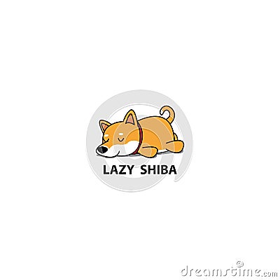 Lazy dog, cute shiba inu puppy sleeping icon, logo design Vector Illustration