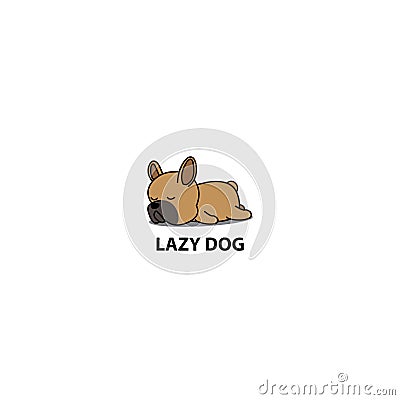 Lazy dog icon, cute brown french bulldog puppy sleeping, logo design Vector Illustration