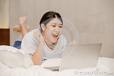 Lazy girl teen happy exciting good news Stock Photo
