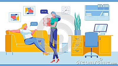 Lazy and Hardworking Company Employees Talking. Vector Illustration