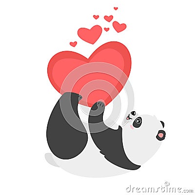 Lazy panda bear holding heart illustration Vector Illustration