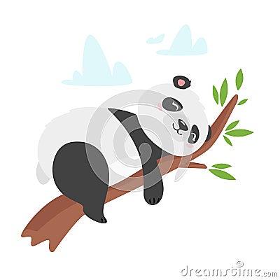 Lazy panda bear sleeping on tree branch illustration Vector Illustration