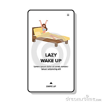 Lazy Wake Up Morning Woman In Cozy Bed Vector Vector Illustration