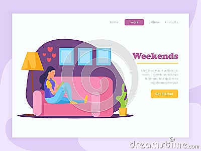 Lazy Weekends People Flat Banner Vector Illustration