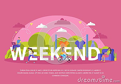 Lazy Weekends People Flat Poster Vector Illustration