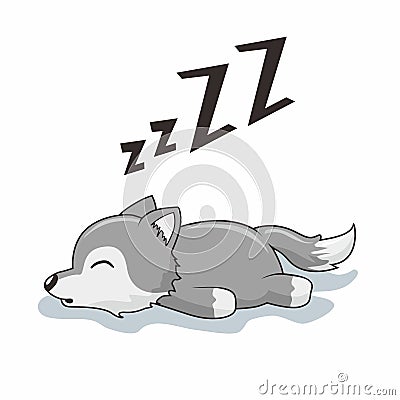 Lazy Wolf Cartoon Sleeping Animals Illustration Vector Illustration