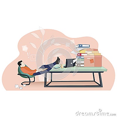 Lazy worker careless at workpalce, procrastinate concept Vector Illustration