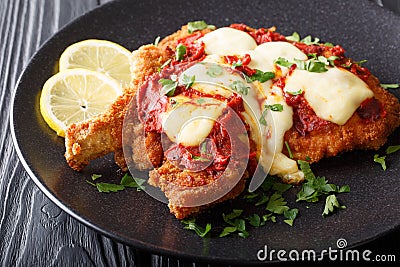 Laï¿½milanesa napolitana - homemade veal cutlet with mozzarella ch Stock Photo