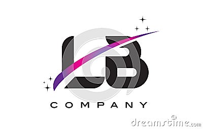 LB L B Black Letter Logo Design with Purple Magenta Swoosh Vector Illustration