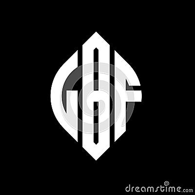 LBF circle letter logo design with circle and ellipse shape. LBF ellipse letters with typographic style. The three initials form a Vector Illustration
