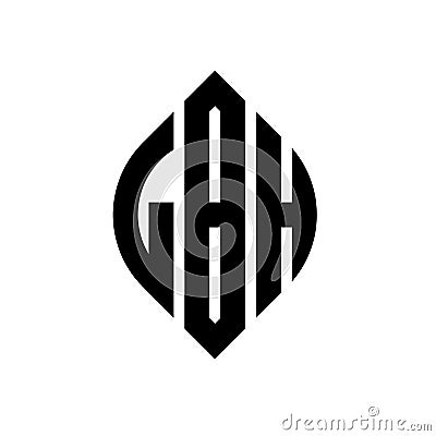 LBH circle letter logo design with circle and ellipse shape. LBH ellipse letters with typographic style. The three initials form a Vector Illustration