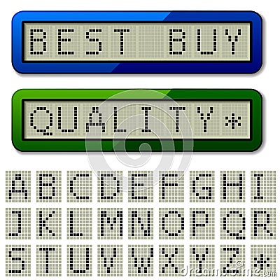 LCD display pixel font - uppercase characters Vector Illustration