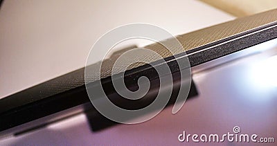 LCD IPS Monitor for home computer, desktop with a personal computer and a monitor with a large diagonal. Stock Photo