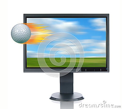 LCD Monitor and Glof Ball Stock Photo