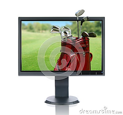 LCD Monitor and Golf Stock Photo