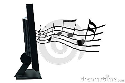 LCD monitor with musical notes Stock Photo