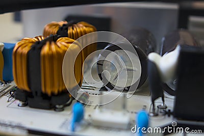 Lcd tv motherboard, electronic components on circuits Stock Photo