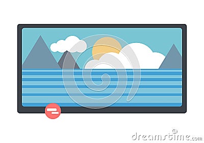 LCD TV with Nature Landscape on Screen Vector Illustration