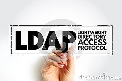 LDAP - Lightweight Directory Access Protocol is an open, vendor-neutral, industry standard application protocol, acronym stamp Stock Photo
