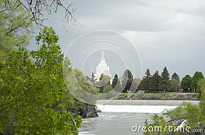LDS Temple in Idaho Falls near Greenbelt Editorial Stock Photo