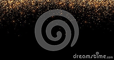 Le cascate delle particelle dorate delle bolle della scintilla di scintillio stars su fondo nero, festa del buon anno Le cascate delle particelle dorate delle bolle della scintilla di scintillio stars su fondo nero, festa del buon anno