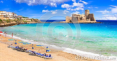 Le Castella .Isola di Capo Rizzuto, beach and castle of Calabria. Editorial Stock Photo