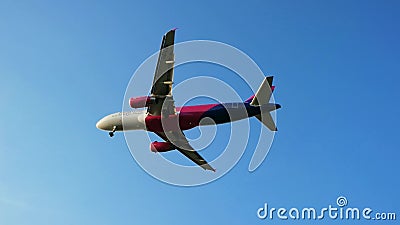 Le ciel bleu de fond d'avion, avion vole, débarque sur la piste, avion pilote bas la préparation au débarquement à l'aéroport, be banque de vidéos Le ciel bleu de fond d'avion, avion vole, débarque sur la piste, avion pilote bas la préparation au débarquement à l'aéroport, be banque de vidéos
