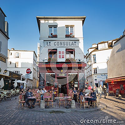 Le Consulat a typical cafe in Montmartre. Editorial Stock Photo