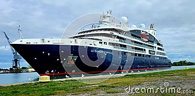 Le Dumont D'Urville Luxury Expeditionary Cruise Ship in Welland Canal, Cananda Editorial Stock Photo